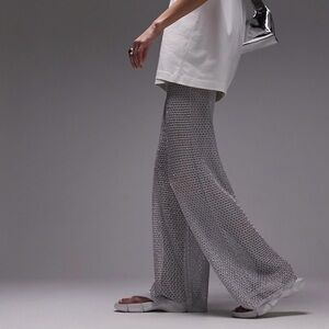 Top Shop Silver Wide-Leg Knit Pants
